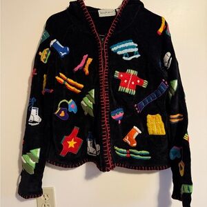 BellePointe Black Embroidered Holiday Hoodie Sweater